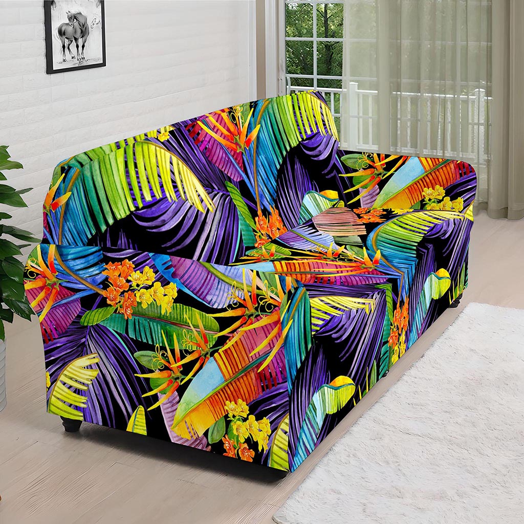 Colorful Leaves Tropical Pattern Print Sofa Cover