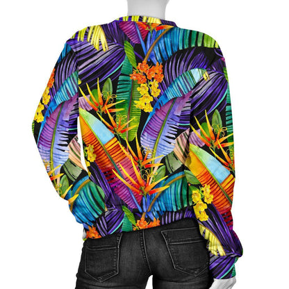Colorful Leaves Tropical Pattern Print Women's Crewneck Sweatshirt GearFrost