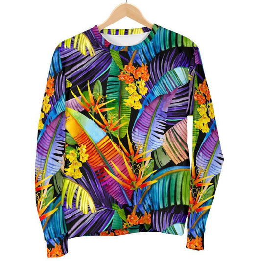 Colorful Leaves Tropical Pattern Print Women's Crewneck Sweatshirt GearFrost