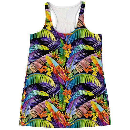 Colorful Leaves Tropical Pattern Print Women's Racerback Tank Top