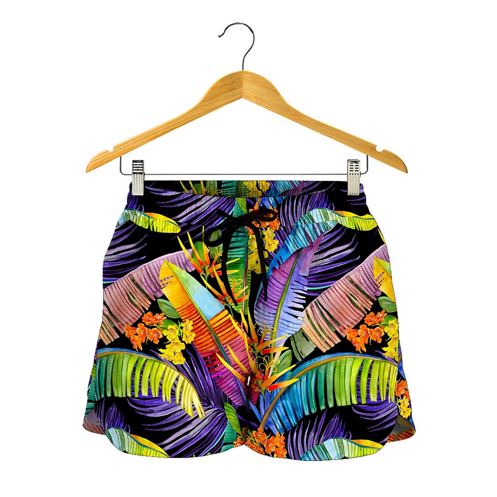Colorful Leaves Tropical Pattern Print Women's Shorts