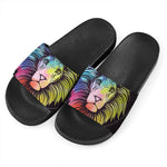 Colorful Leo Sign Print Black Slide Sandals
