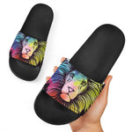 Colorful Leo Sign Print Black Slide Sandals