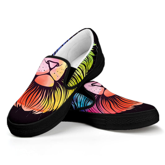 Colorful Leo Sign Print Black Slip On Shoes