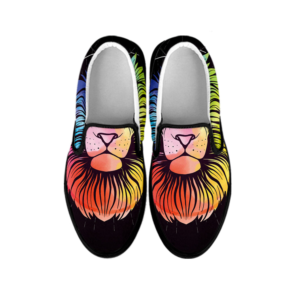 Colorful Leo Sign Print Black Slip On Shoes