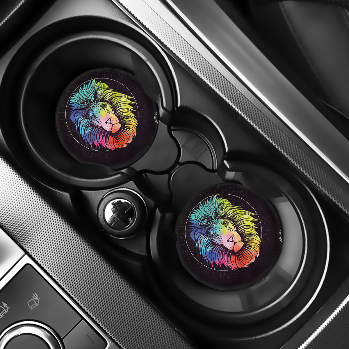 Colorful Leo Sign Print Car Coasters