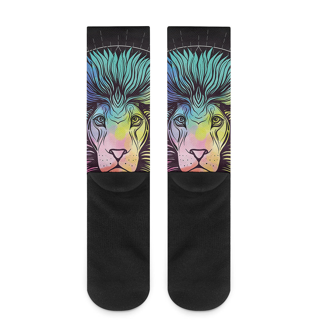 Colorful Leo Sign Print Crew Socks