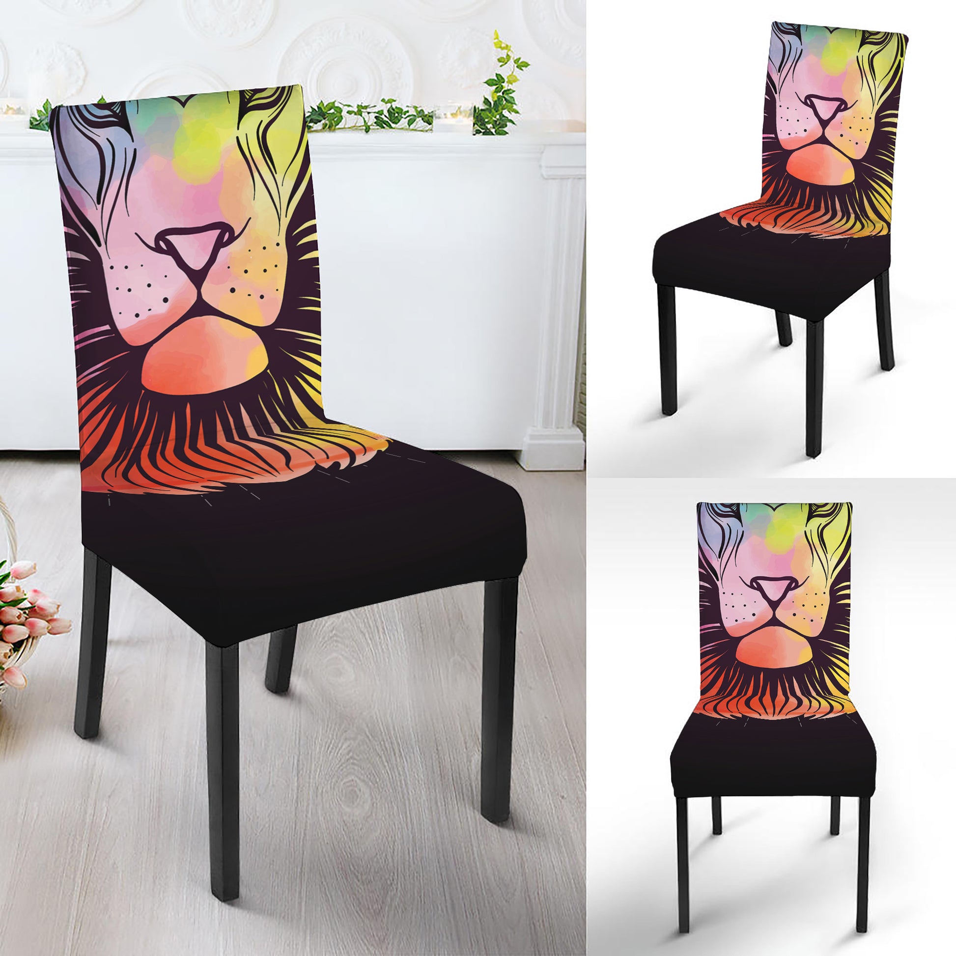 Colorful Leo Sign Print Dining Chair Slipcover