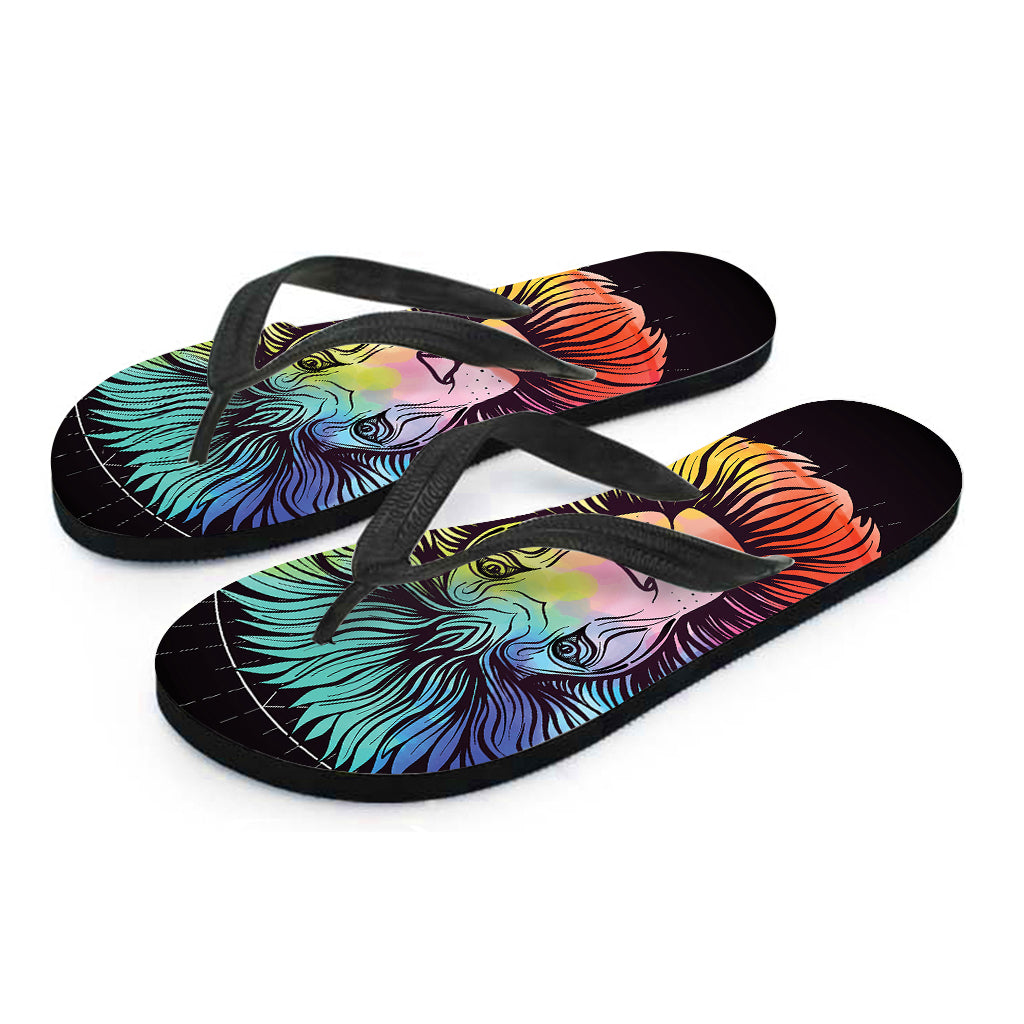 Colorful Leo Sign Print Flip Flops
