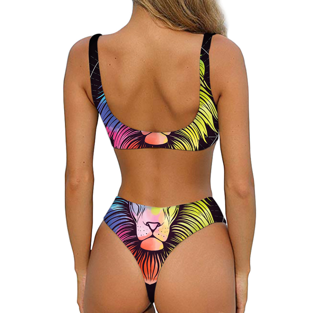 Colorful Leo Sign Print Front Bow Tie Bikini