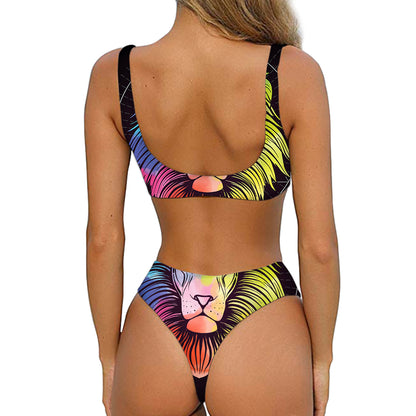 Colorful Leo Sign Print Front Bow Tie Bikini