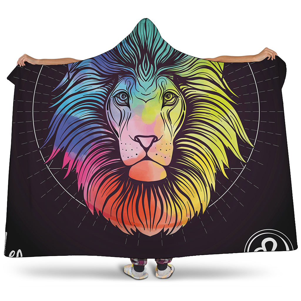 Colorful Leo Sign Print Hooded Blanket