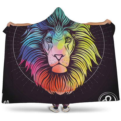 Colorful Leo Sign Print Hooded Blanket