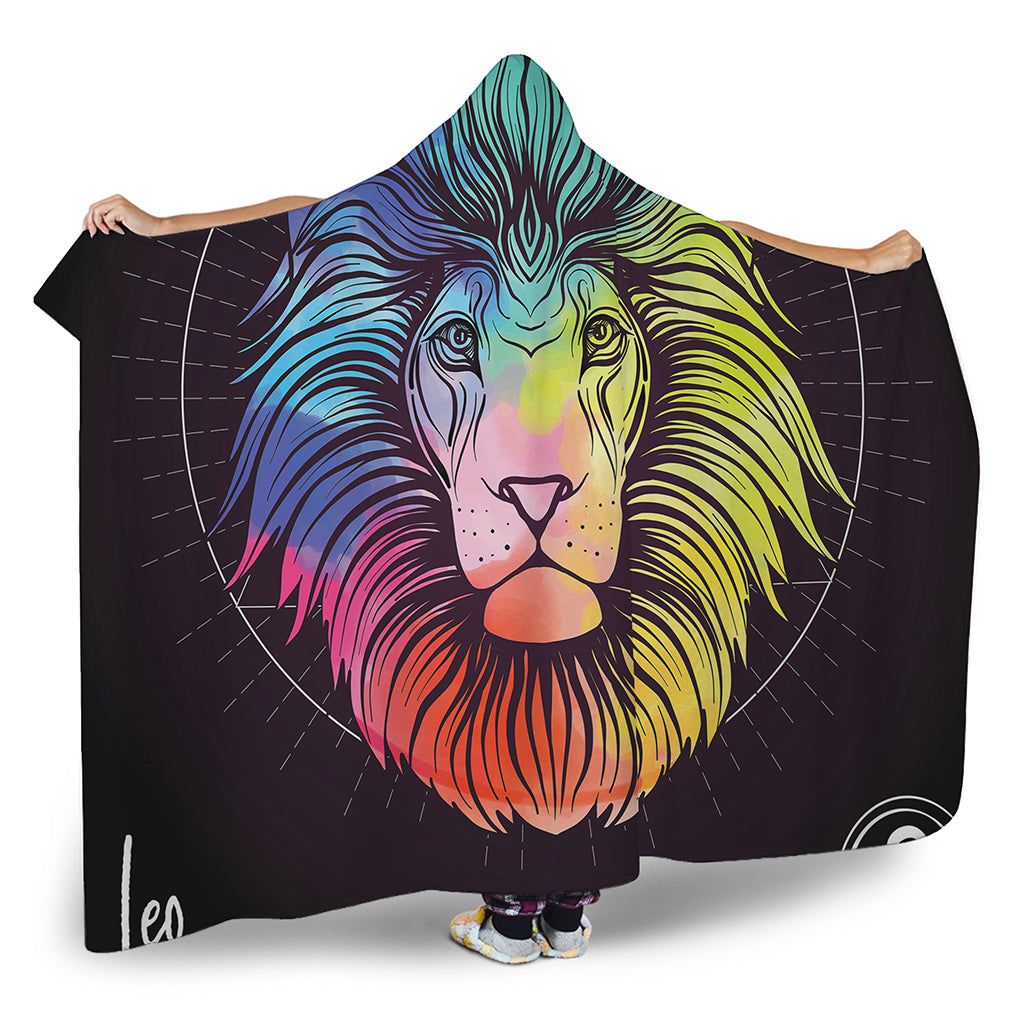 Colorful Leo Sign Print Hooded Blanket