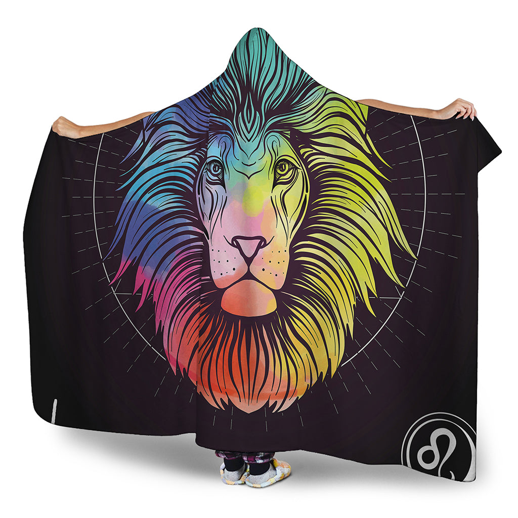 Colorful Leo Sign Print Hooded Blanket