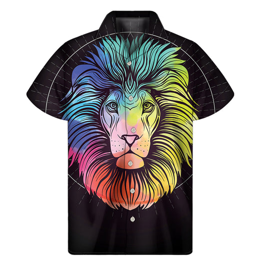 Colorful Leo Sign Print Men's Short Sleeve Shirt