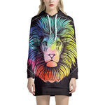 Colorful Leo Sign Print Pullover Hoodie Dress