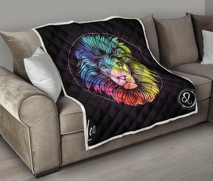 Colorful Leo Sign Print Quilt