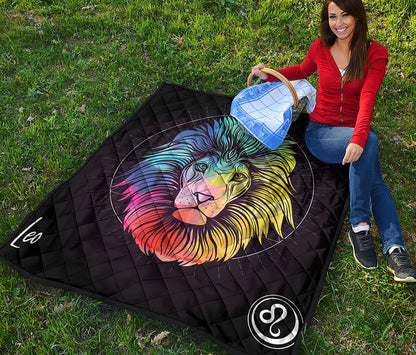 Colorful Leo Sign Print Quilt