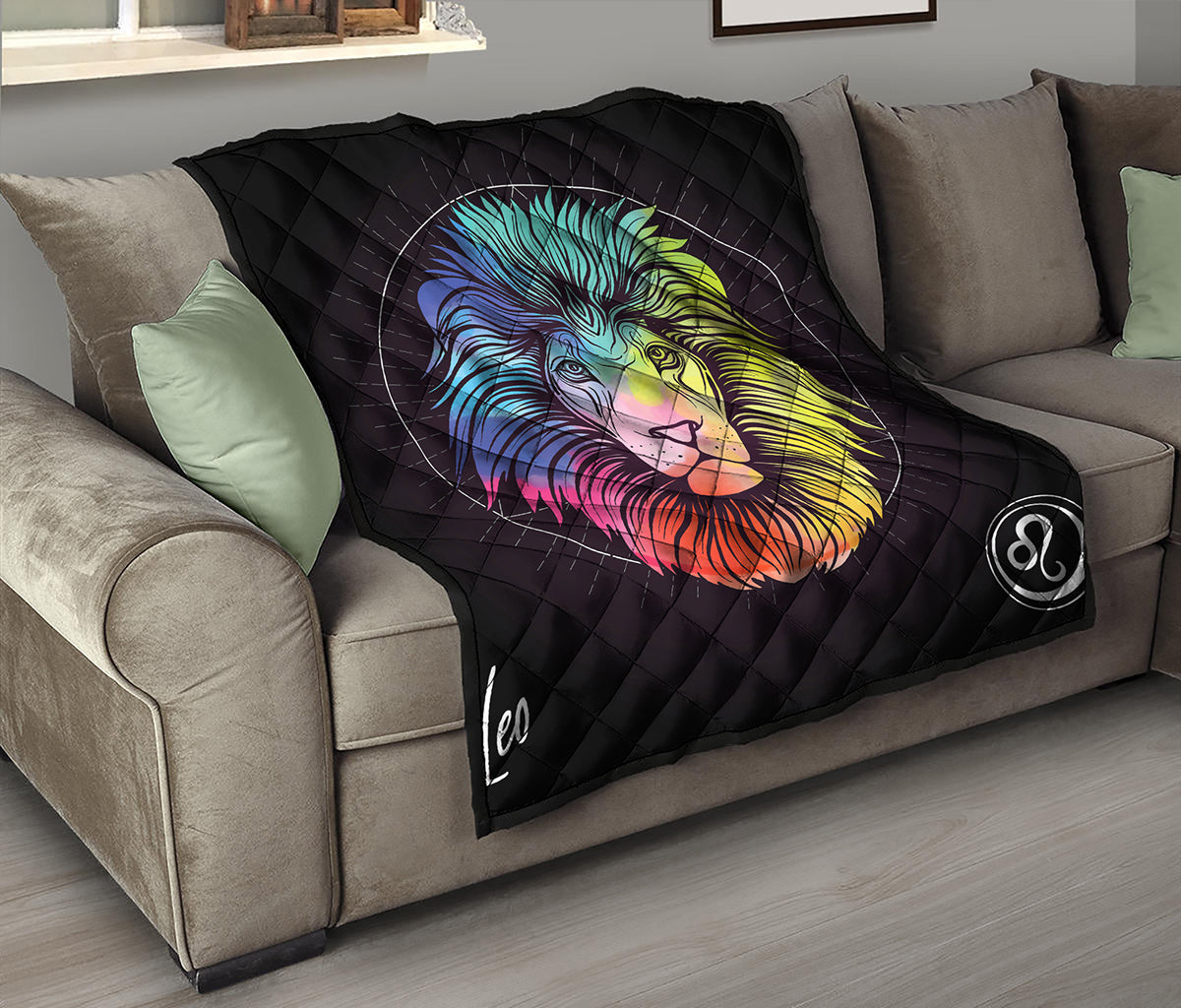 Colorful Leo Sign Print Quilt