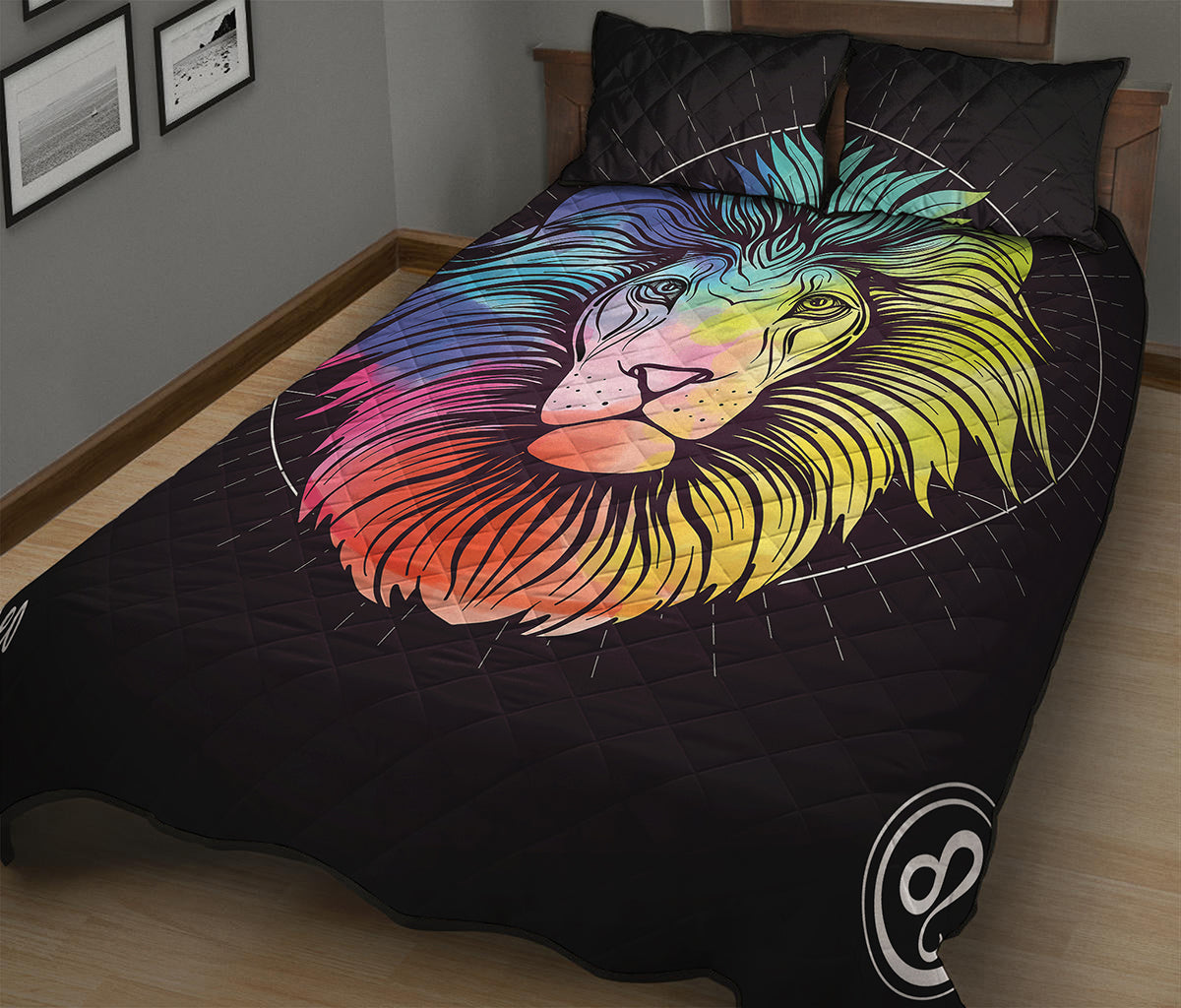 Colorful Leo Sign Print Quilt Bed Set