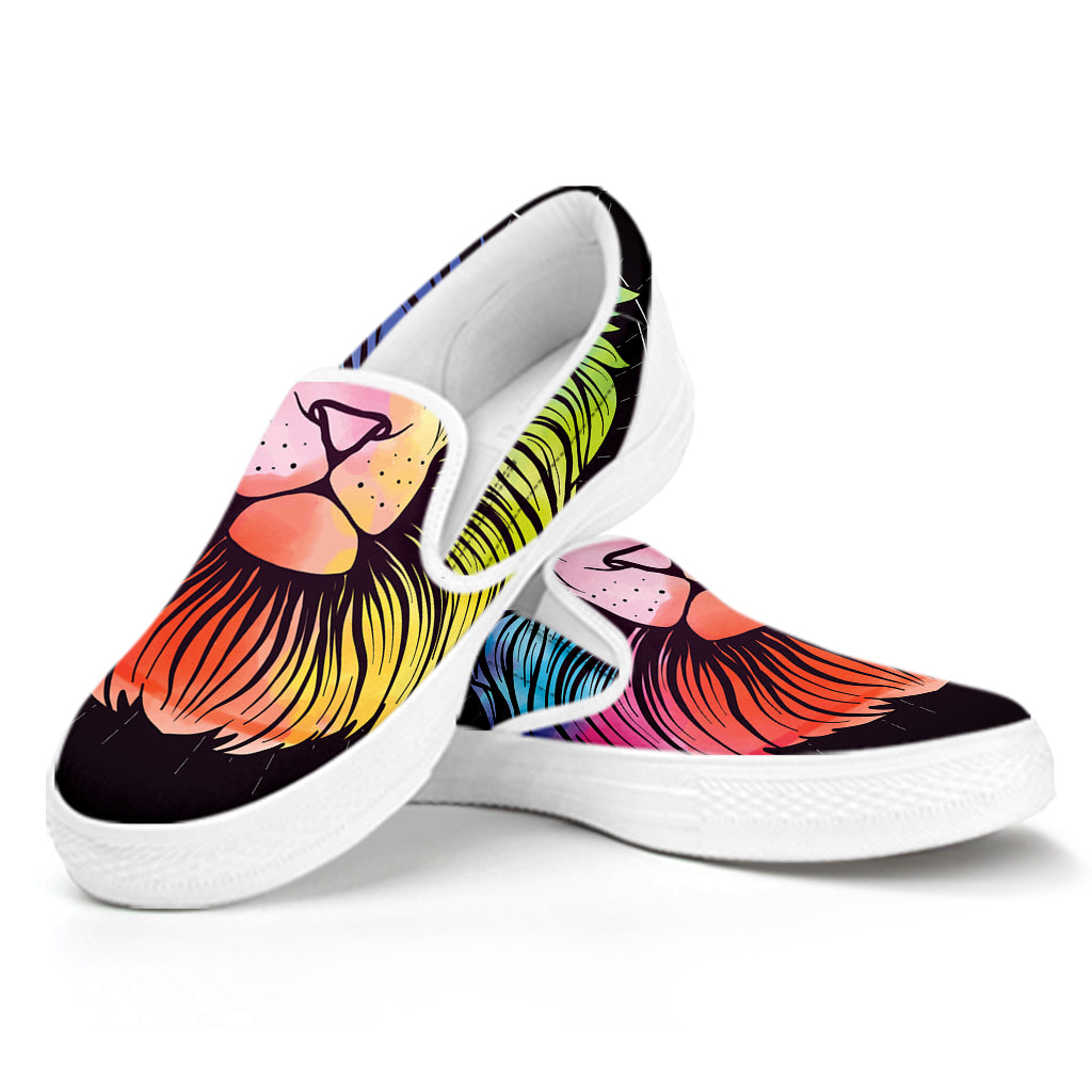 Colorful Leo Sign Print White Slip On Shoes