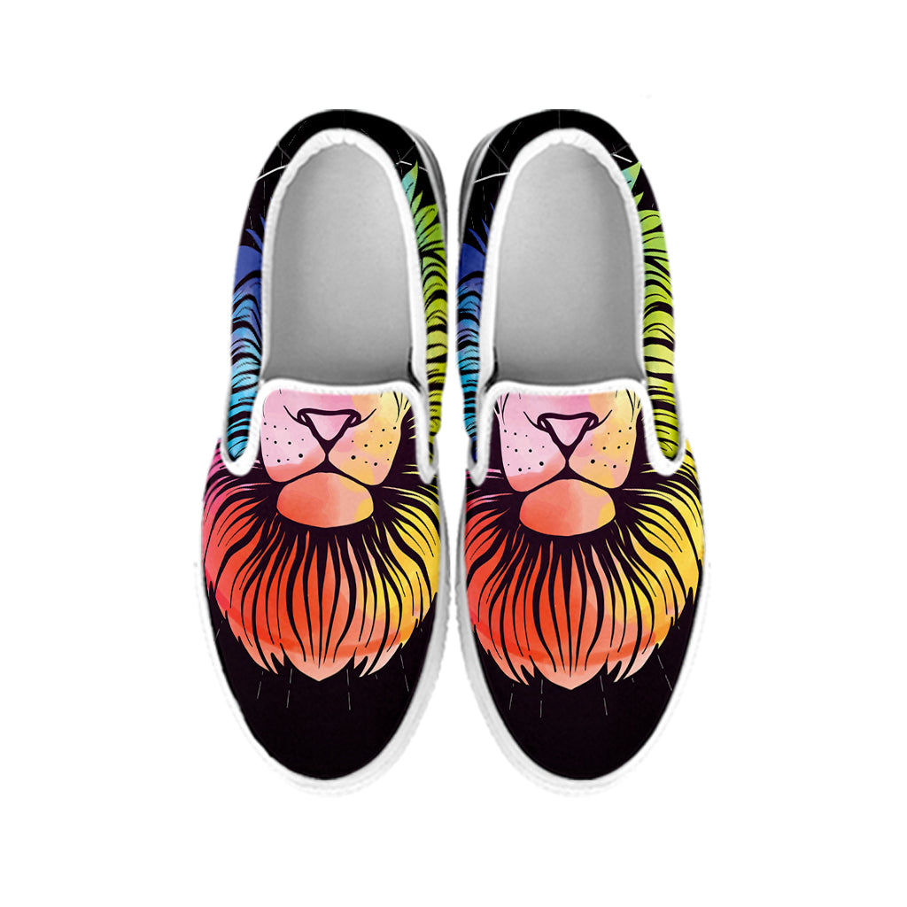 Colorful Leo Sign Print White Slip On Shoes