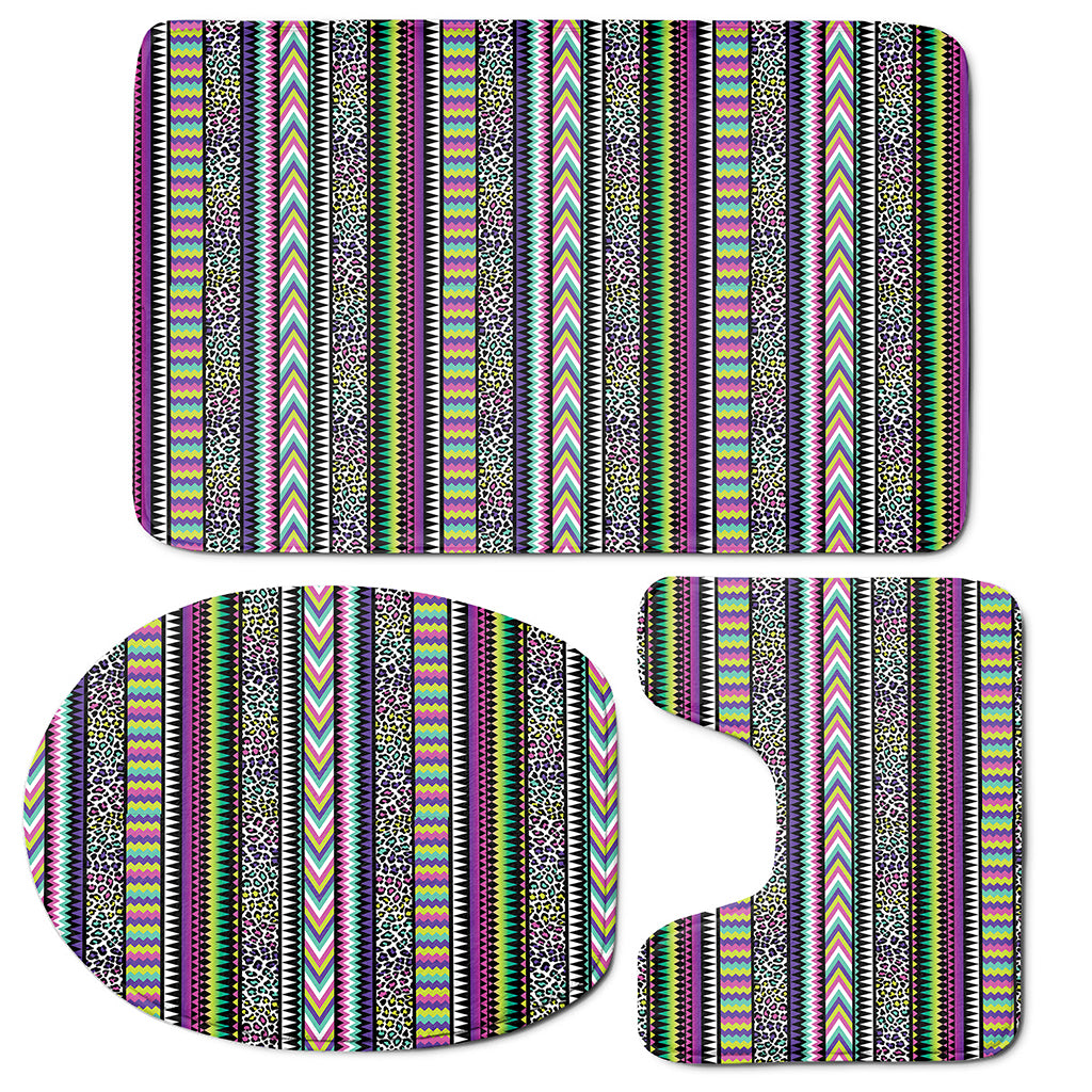 Colorful Leopard Navajo Tribal Print 3 Piece Bath Mat Set