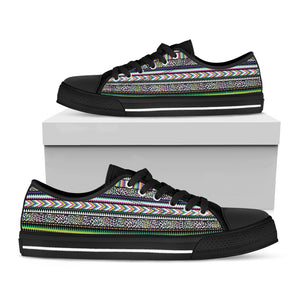 Colorful Leopard Navajo Tribal Print Black Low Top Shoes