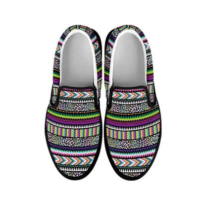 Colorful Leopard Navajo Tribal Print Black Slip On Shoes