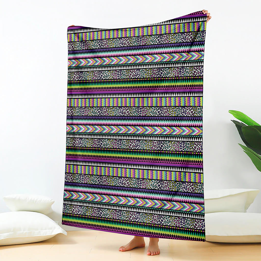 Colorful Leopard Navajo Tribal Print Blanket