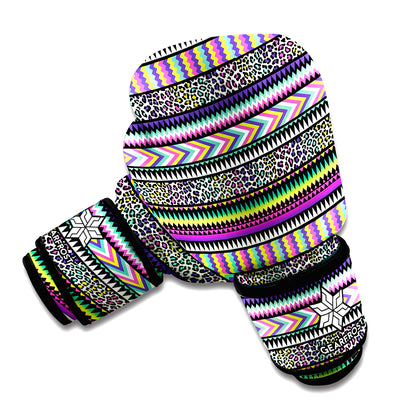 Colorful Leopard Navajo Tribal Print Boxing Gloves