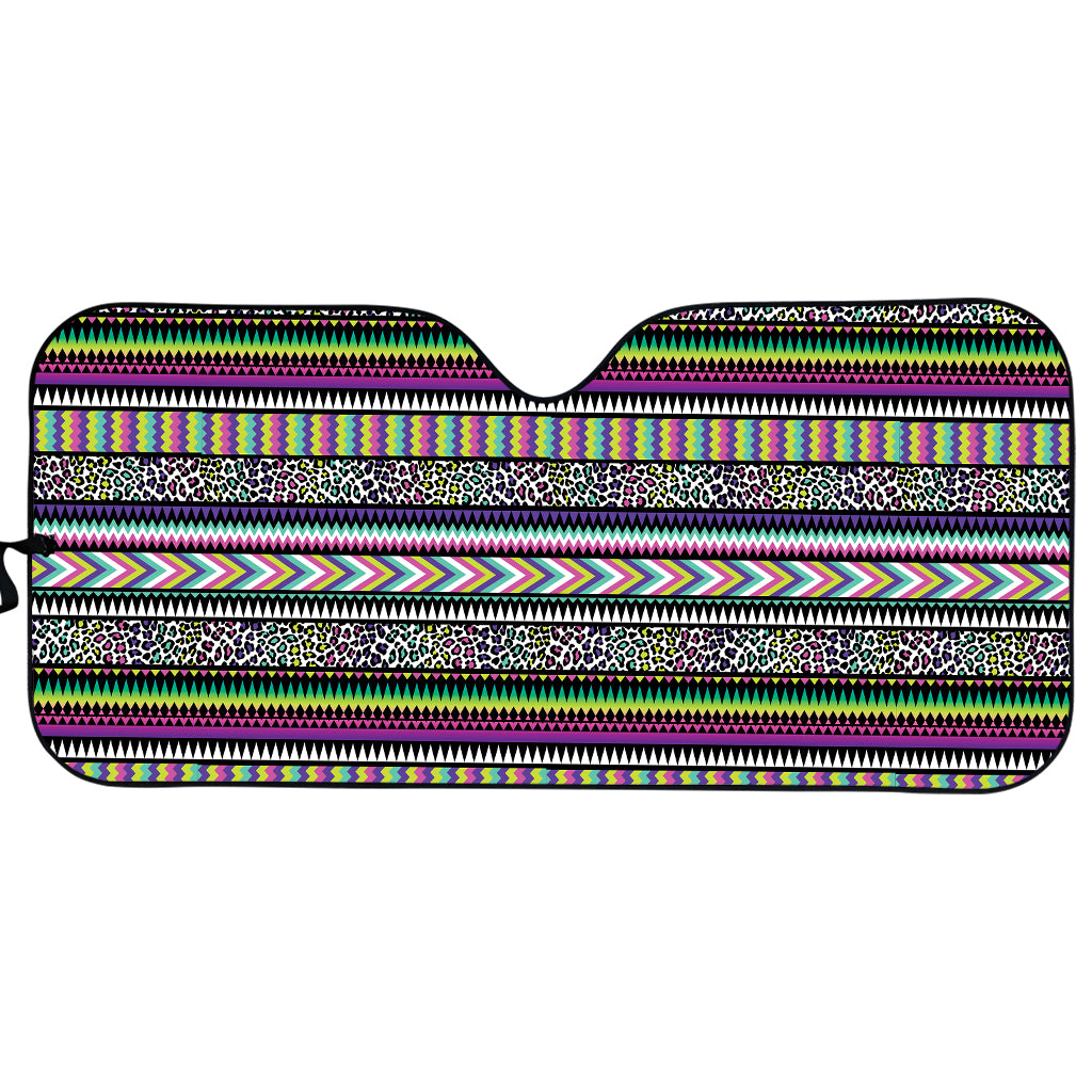 Colorful Leopard Navajo Tribal Print Car Sun Shade