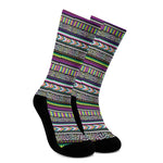 Colorful Leopard Navajo Tribal Print Crew Socks