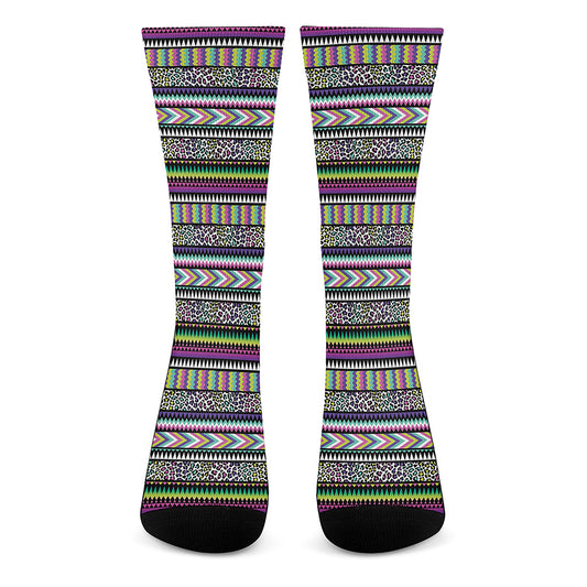 Colorful Leopard Navajo Tribal Print Crew Socks