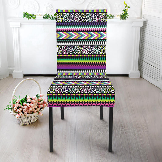 Colorful Leopard Navajo Tribal Print Dining Chair Slipcover