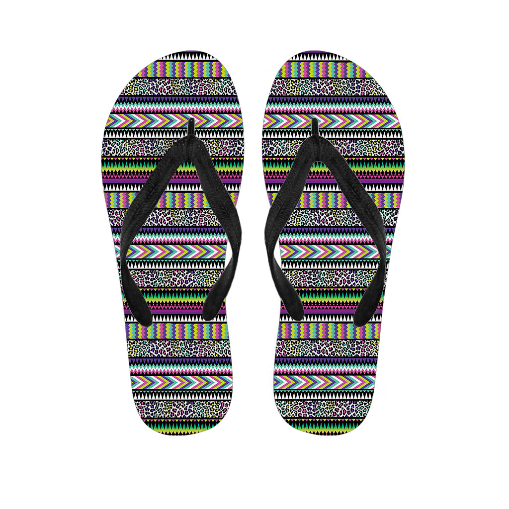 Colorful Leopard Navajo Tribal Print Flip Flops