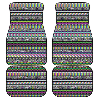 Colorful Leopard Navajo Tribal Print Front and Back Car Floor Mats