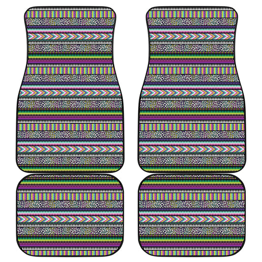 Colorful Leopard Navajo Tribal Print Front and Back Car Floor Mats