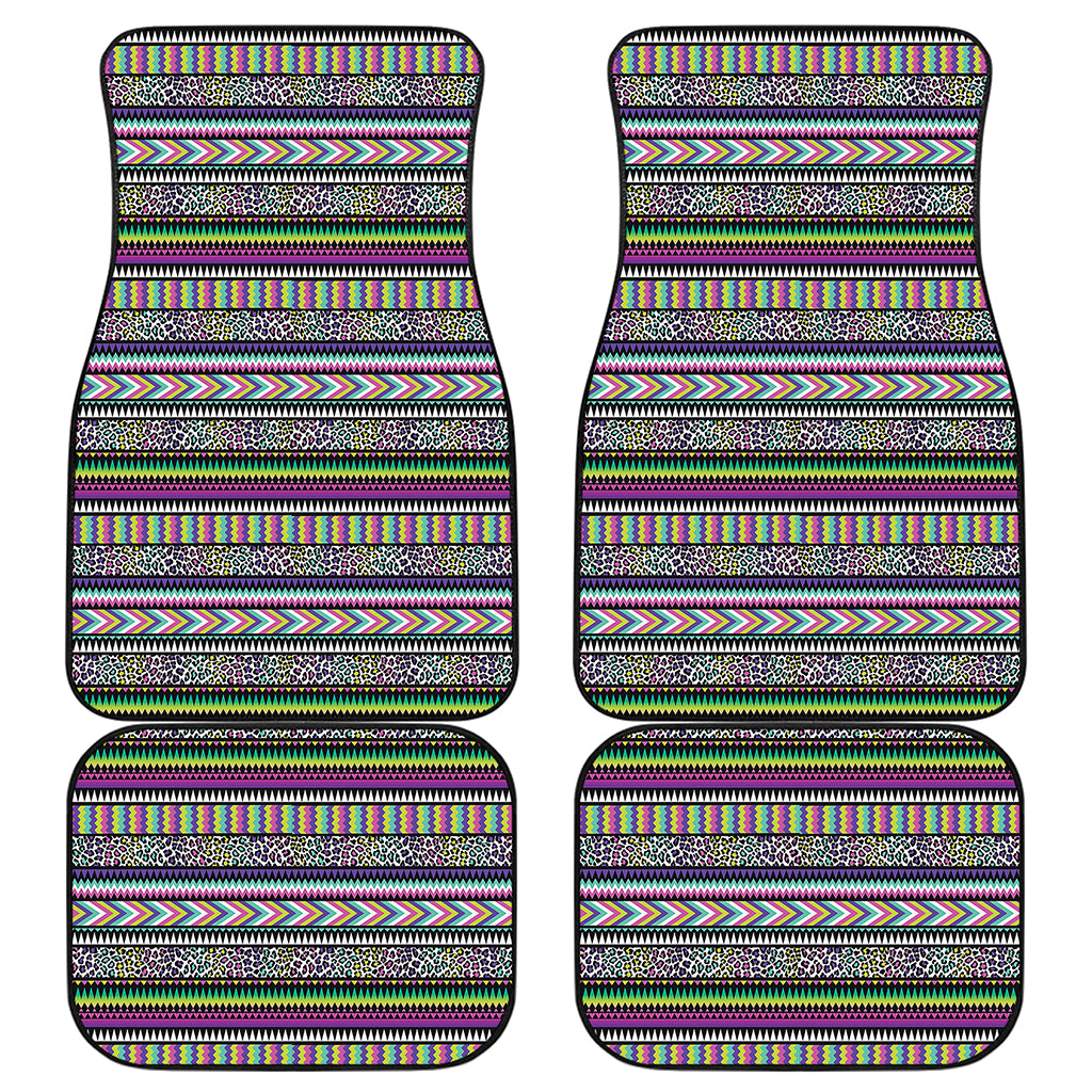 Colorful Leopard Navajo Tribal Print Front and Back Car Floor Mats