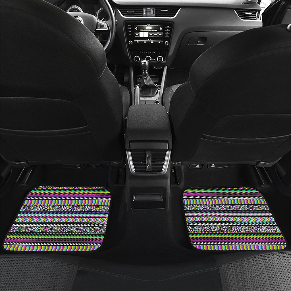 Colorful Leopard Navajo Tribal Print Front and Back Car Floor Mats