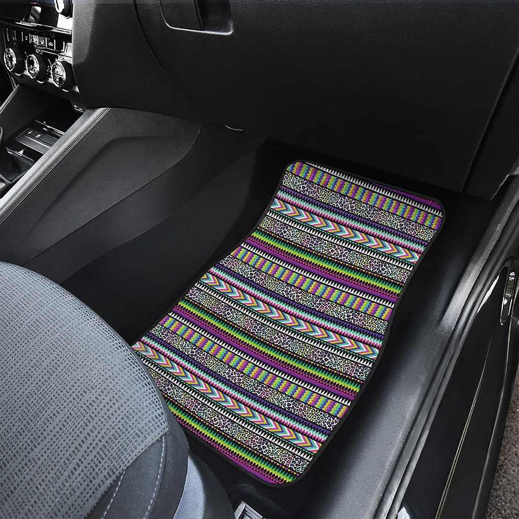 Colorful Leopard Navajo Tribal Print Front and Back Car Floor Mats