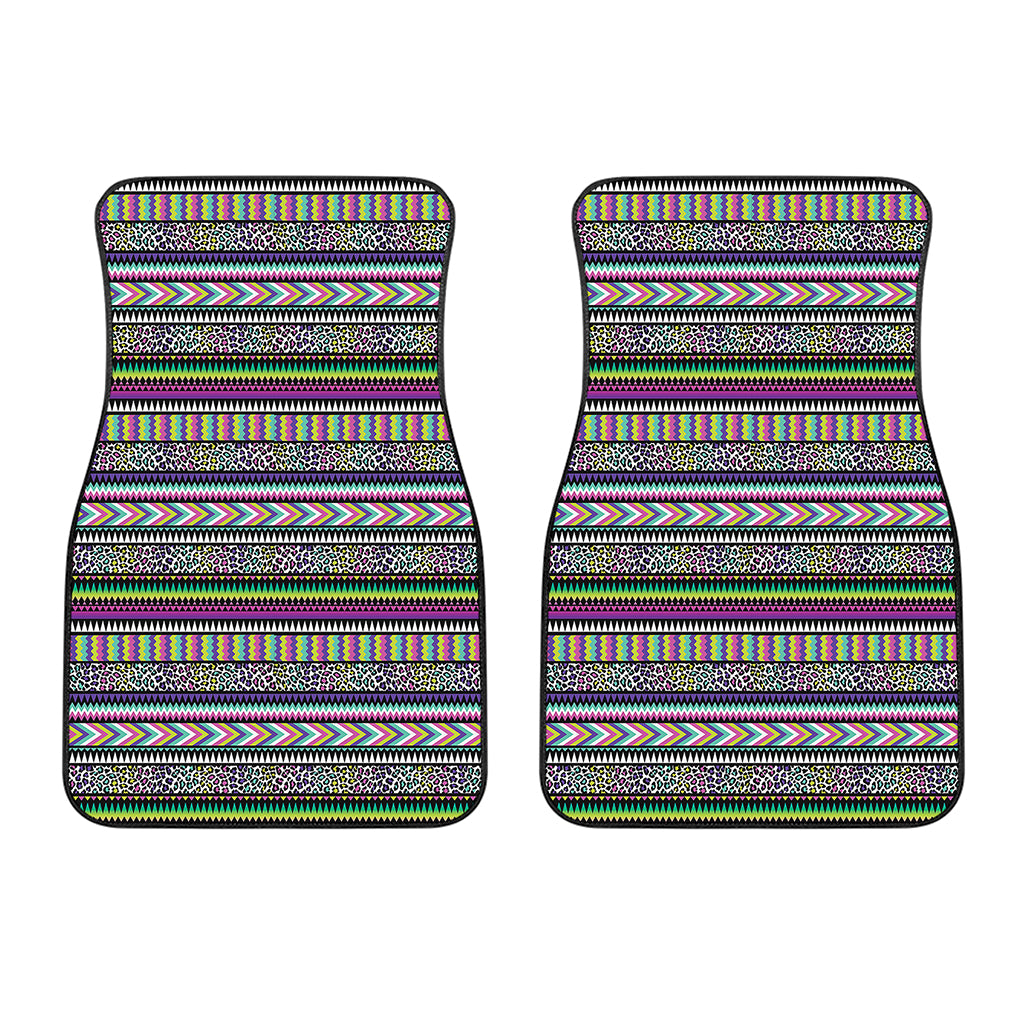 Colorful Leopard Navajo Tribal Print Front Car Floor Mats