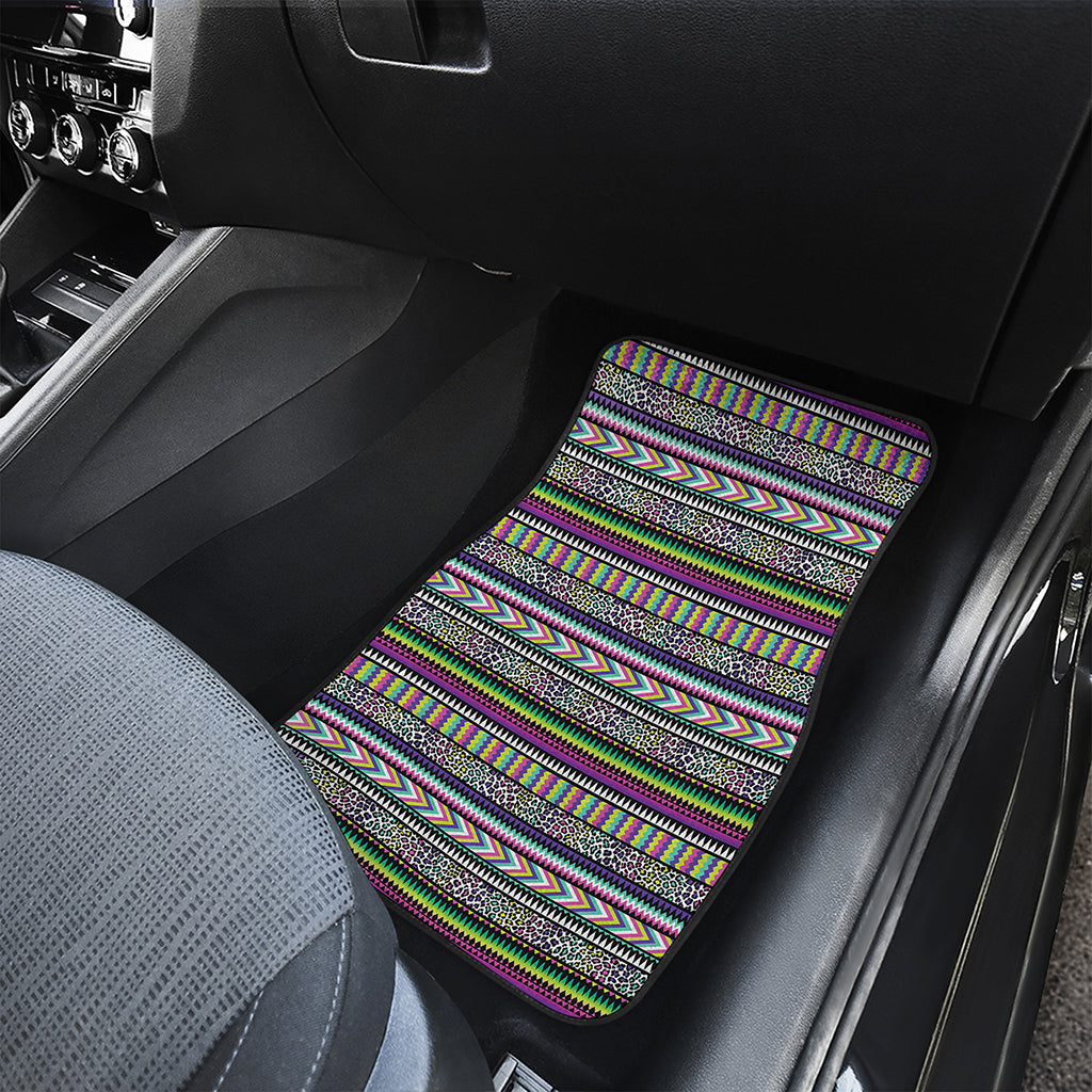 Colorful Leopard Navajo Tribal Print Front Car Floor Mats