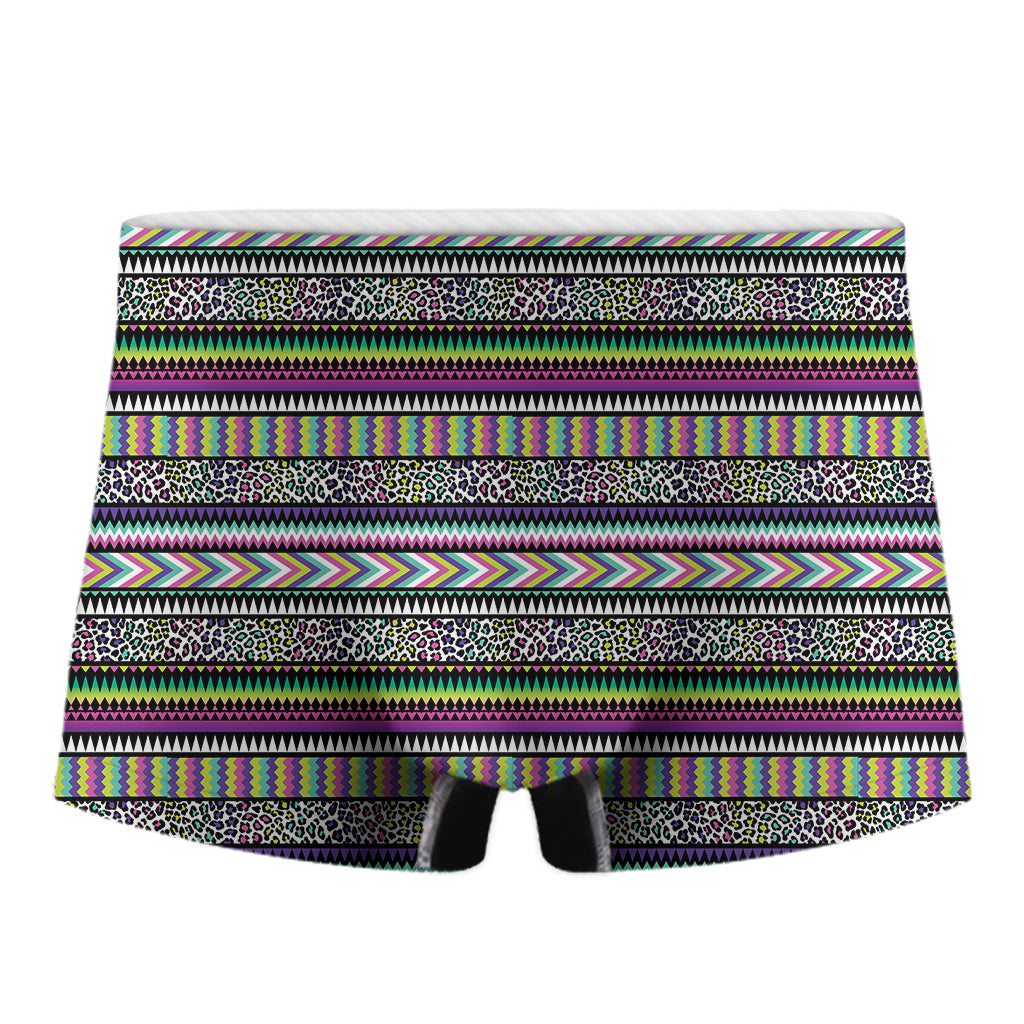 Colorful Leopard Navajo Tribal Print Men's Boxer Briefs