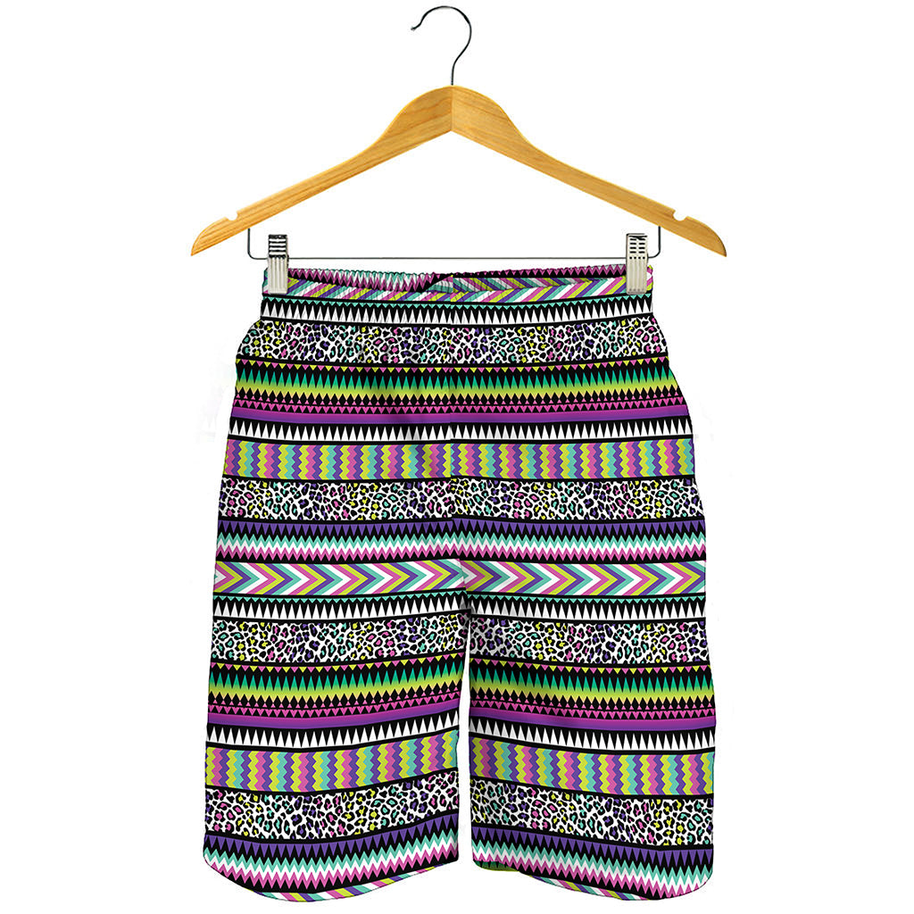 Colorful Leopard Navajo Tribal Print Men's Shorts