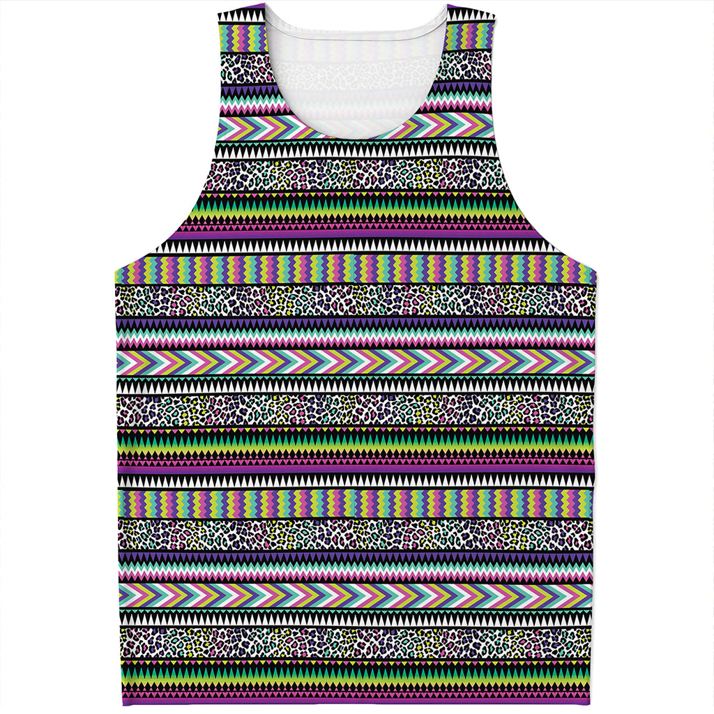 Colorful Leopard Navajo Tribal Print Men's Tank Top