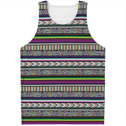 Colorful Leopard Navajo Tribal Print Men's Tank Top