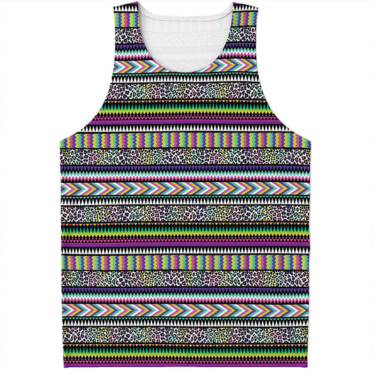 Colorful Leopard Navajo Tribal Print Men's Tank Top