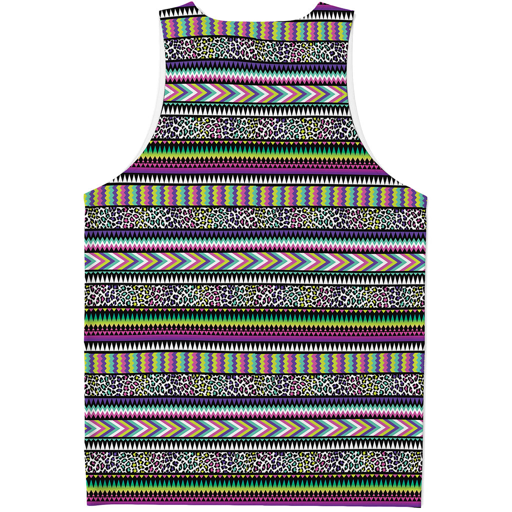 Colorful Leopard Navajo Tribal Print Men's Tank Top